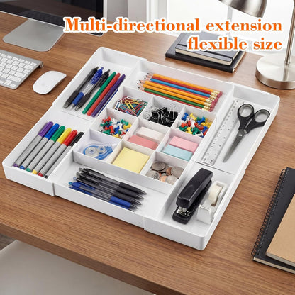 Briwooody 1 Pcs Large Expandable Acrylic Drawer Organizers, Grid Adjustable Drawer, Dividers Organizer for Desk, Makeup, Jewelry, Office, Kitchen Supplies (Clear,5 Compartments)