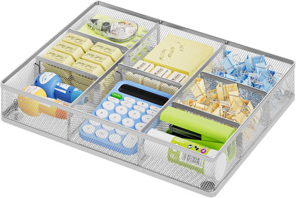 Marbrasse Desk Drawer Organizer, Metal Mesh Drawer Organizer Tray with 5 Adjustable Compartments,Desk Organizers and Accessories for Home,Office,Kitchen,Makeup,Vanity (Black)