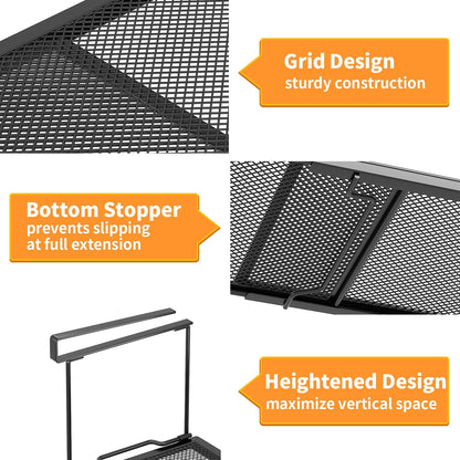 1 Pack Expandable Under Cabinet Shelf, Under Shelf Basket with 0.94 Inches Thick Clips for Kitchen Cupboard, Metal Hanging Under Desk Basket for Laundry Room, Cabinet, Shoe Rack