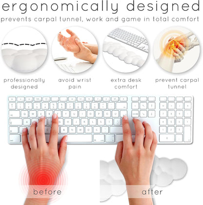 Cloud Keyboard Wrist Rest – Create-ables Qloud Cloud Wrist Rest for Computer Keyboard and Mouse, Ergonomic Memory Foam Wrist Pad with Non-Slip Base, Includes Cloud Mouse Pad – White