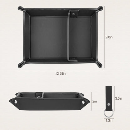 Deluxe Leather Tray Desktop Storage Organizer Watch Remote Control Jewelry Cell Phone Wallet Keychain Desktop Storage for Home, Camping Unique Gift Ideas for Men and Friends