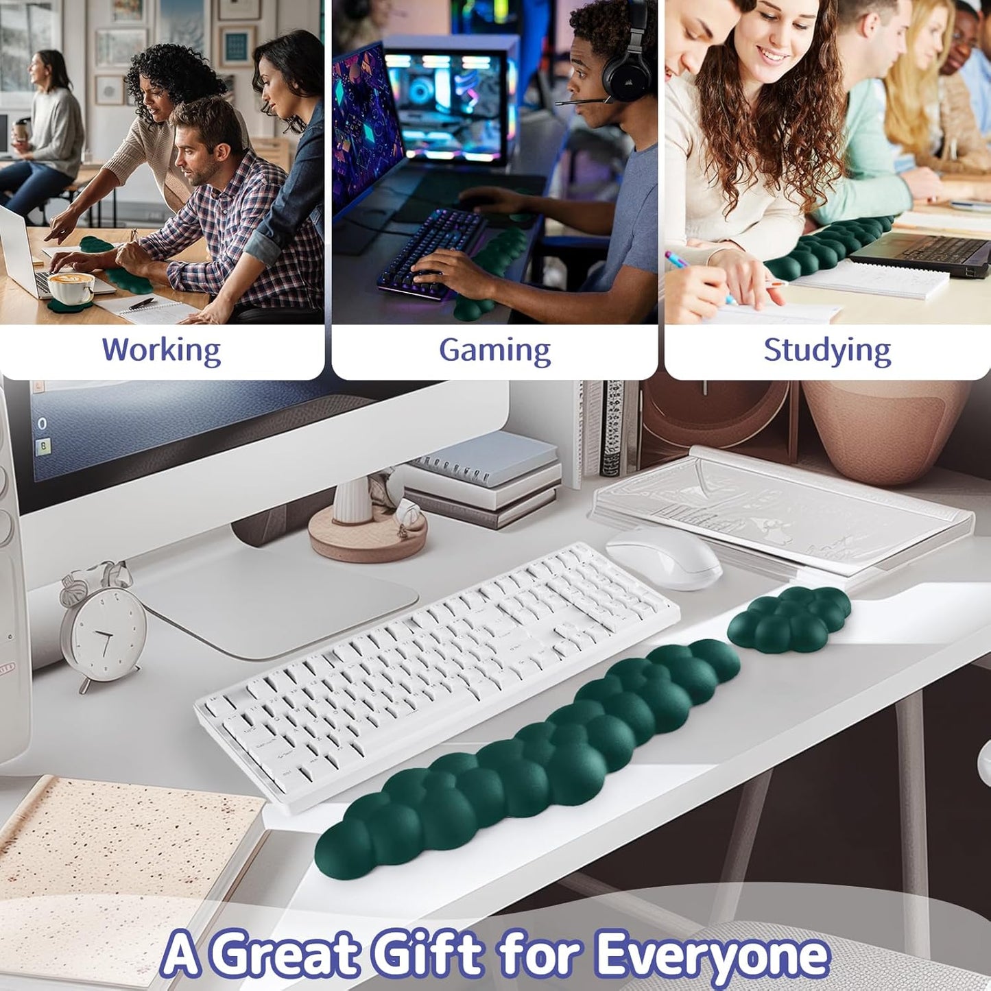 Sushret Cloud Wrist Rest for Keyboard and Mouse, Memory Foam PU Leather Keyboard Wrist Rest with Ergonomic Support, Non-Slip Base, Cute Arm Rest Pad & Palm Cushion, Office Desk Accessory, White