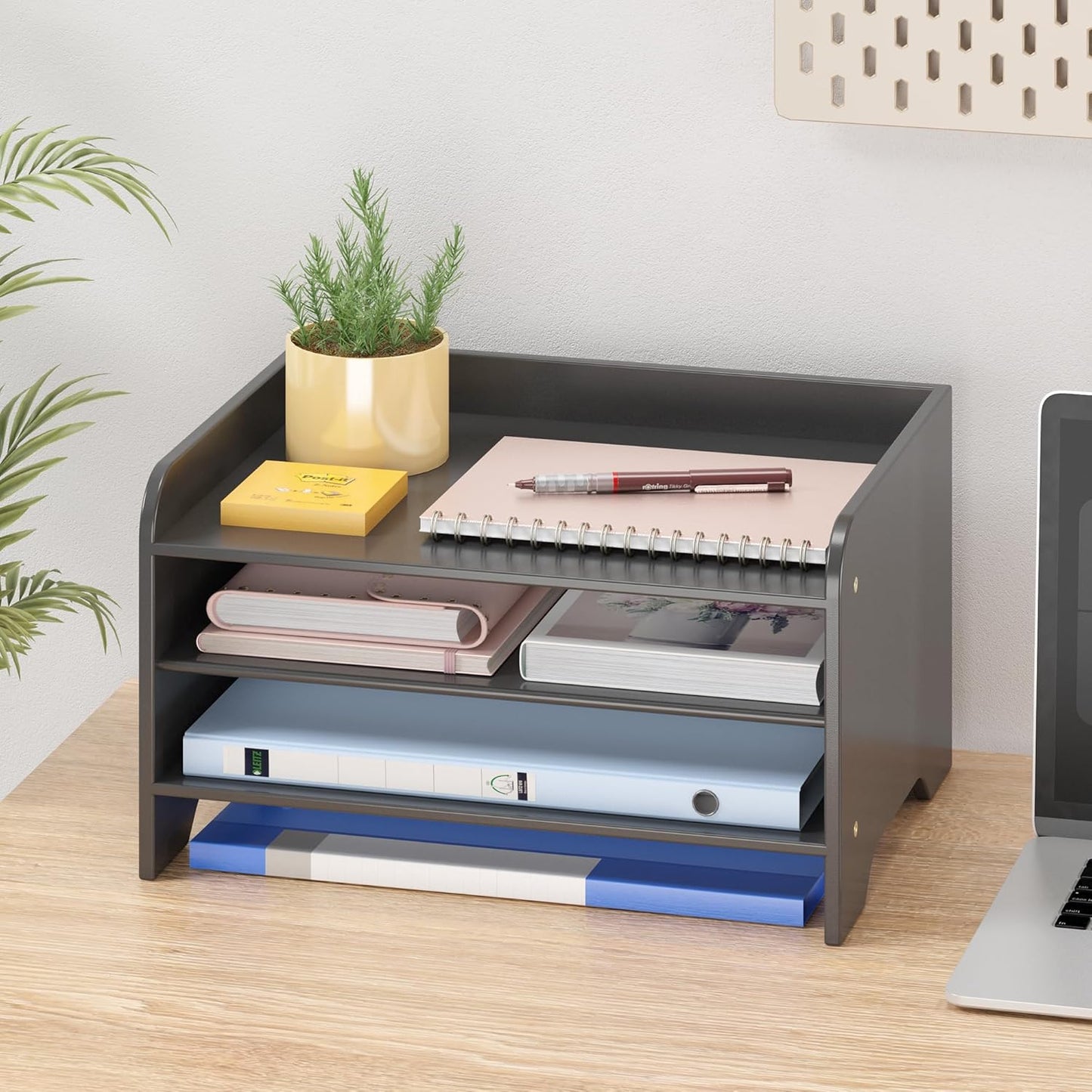 Bamboo Desk Organizer Mail Holder Countertop Letter Tray File Organizer for Desk Letter Sorter Paper File Storage for School Home Office Supplies