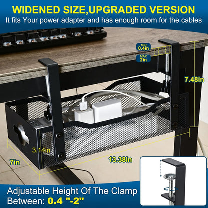 Extra Wide Under Desk Cable Management - No Drill Installation Cable Management Tray, Modern Cord Organizer for Office/Home Desk, Fits Power Strips & Wires((White, XL)