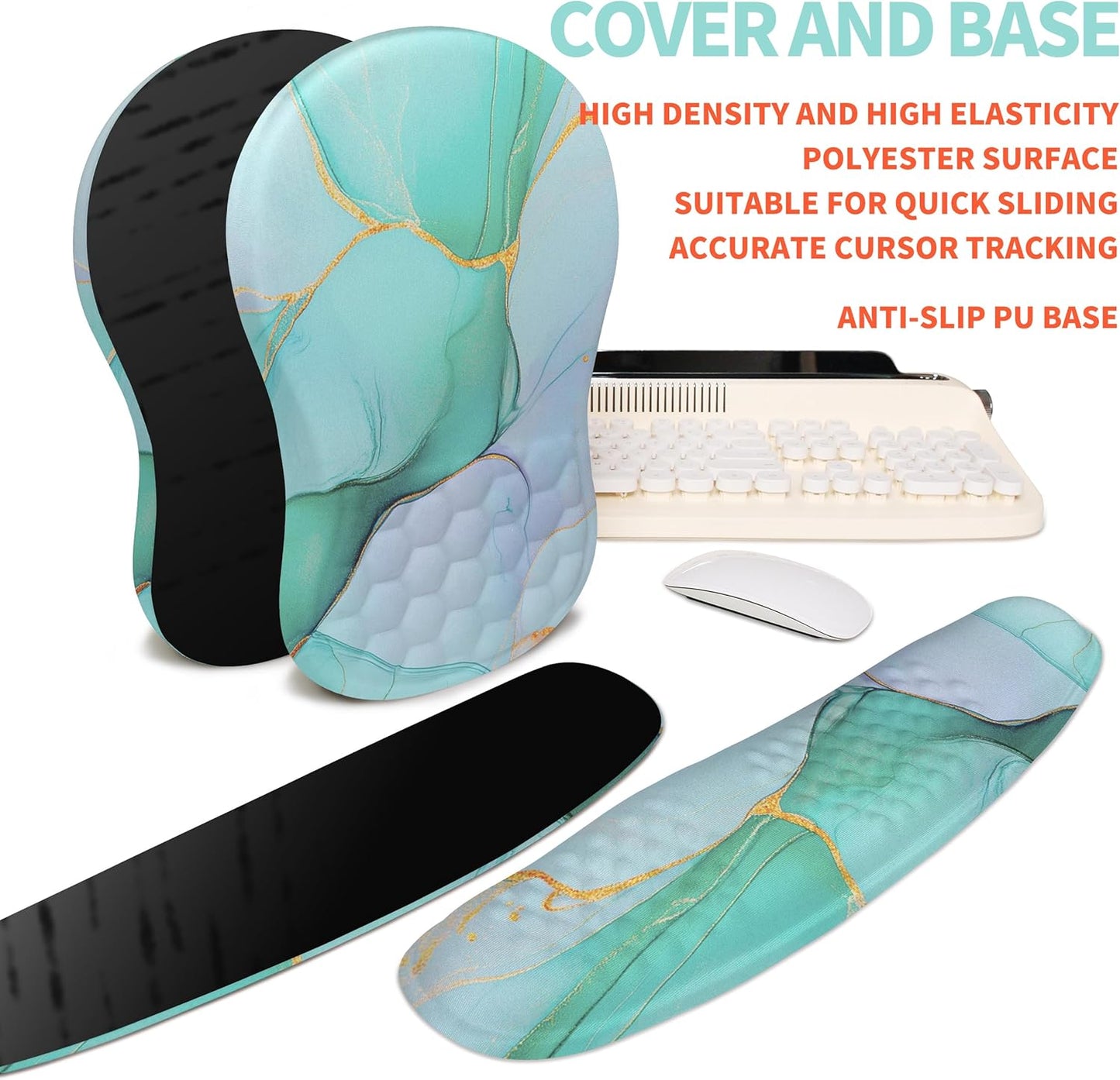 2-in-1 Ergonomic Set, Wave Rise Keyboard Wrist Rest and Massage Bulge Slope Mouse Pad Wrist Support, Cushion Memory Foam Integrated to Relieve Wrist Pain, Black