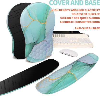 2-in-1 Ergonomic Set, Wave Rise Keyboard Wrist Rest and Massage Bulge Slope Mouse Pad Wrist Support, Cushion Memory Foam Integrated to Relieve Wrist Pain, Black