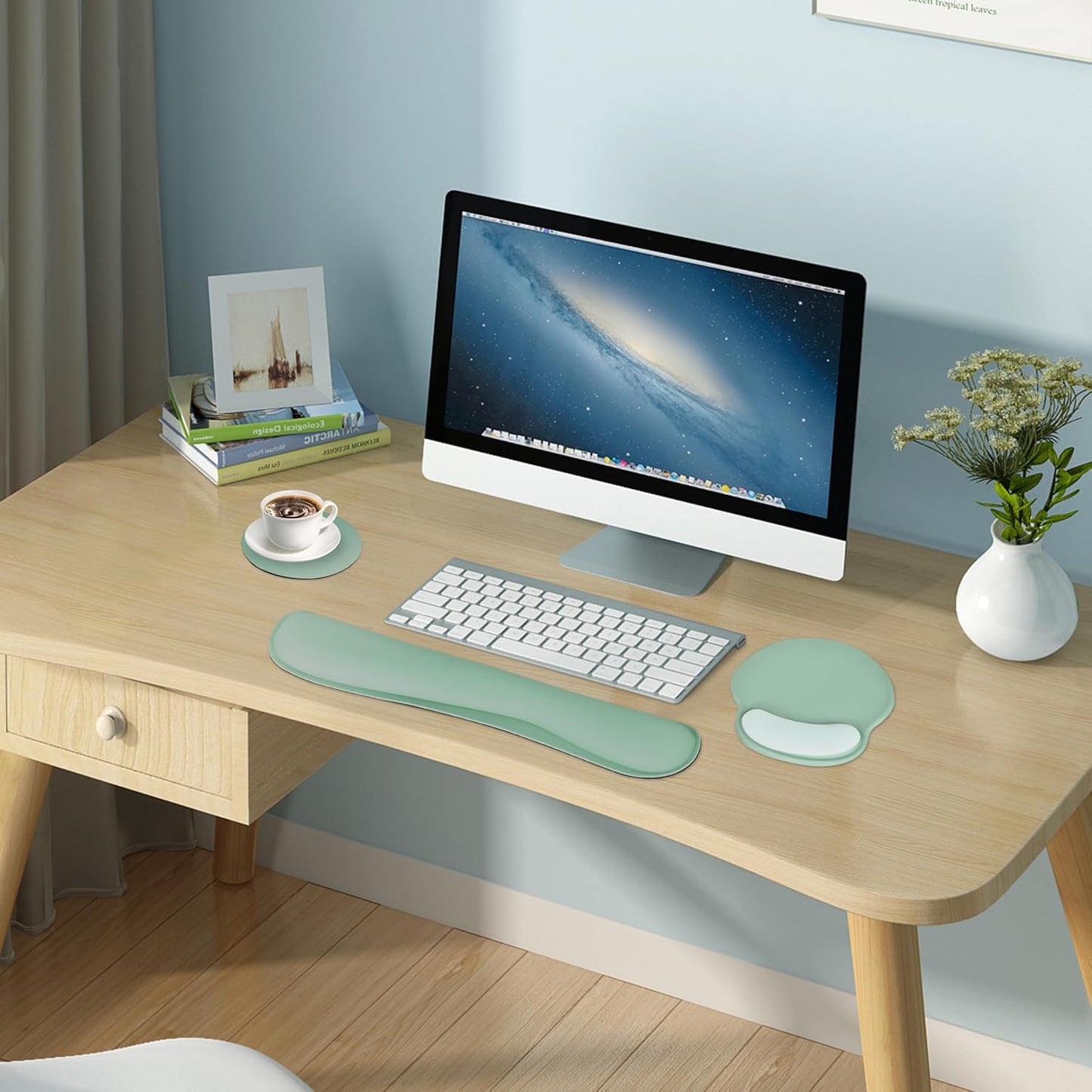 Ergonomic Keyboard Mouse Pad Wrist Rest Support Set for Laptop/Computer/Desktop,Memory Foam Hand Rest Wrist Cushion for Gaming/Office,Lightweight Comfortable & Pain Relief (Flowers)