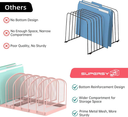 SUPEASY File Organizer for Desk, 5-Section Mesh Desk Organizer, Vertical File Holder Desktop Organizer File Sorter, File Folder Holder for Office Supplies, Black
