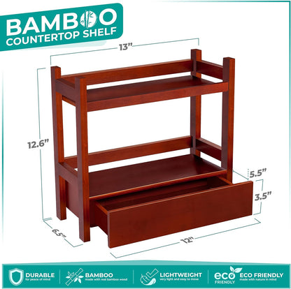 Sorbus Bamboo Bathroom Counter Organizer – 2-Tier Shelf with Hidden Drawer for Vanity, Matcha Station, Bathroom Sink Organizer Countertop, Kitchen & Office Storage (13″ L x 6.5″ W x 12.6″ H)