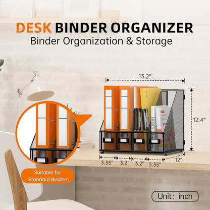 DALTACK 5 Vertical Compartments Magazine File Holder, Binder Organizer, Metal Desk Organizers for Office Home School Classroom Organization, Black