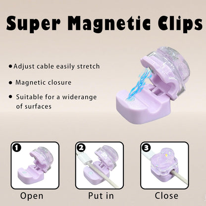 9Pack Magnetic Cable Clips for Nightstand, Adhesive Night-Glowing Cord Holder Organizer for Office Home Desk Wall Car (Star Cat Strawberry)