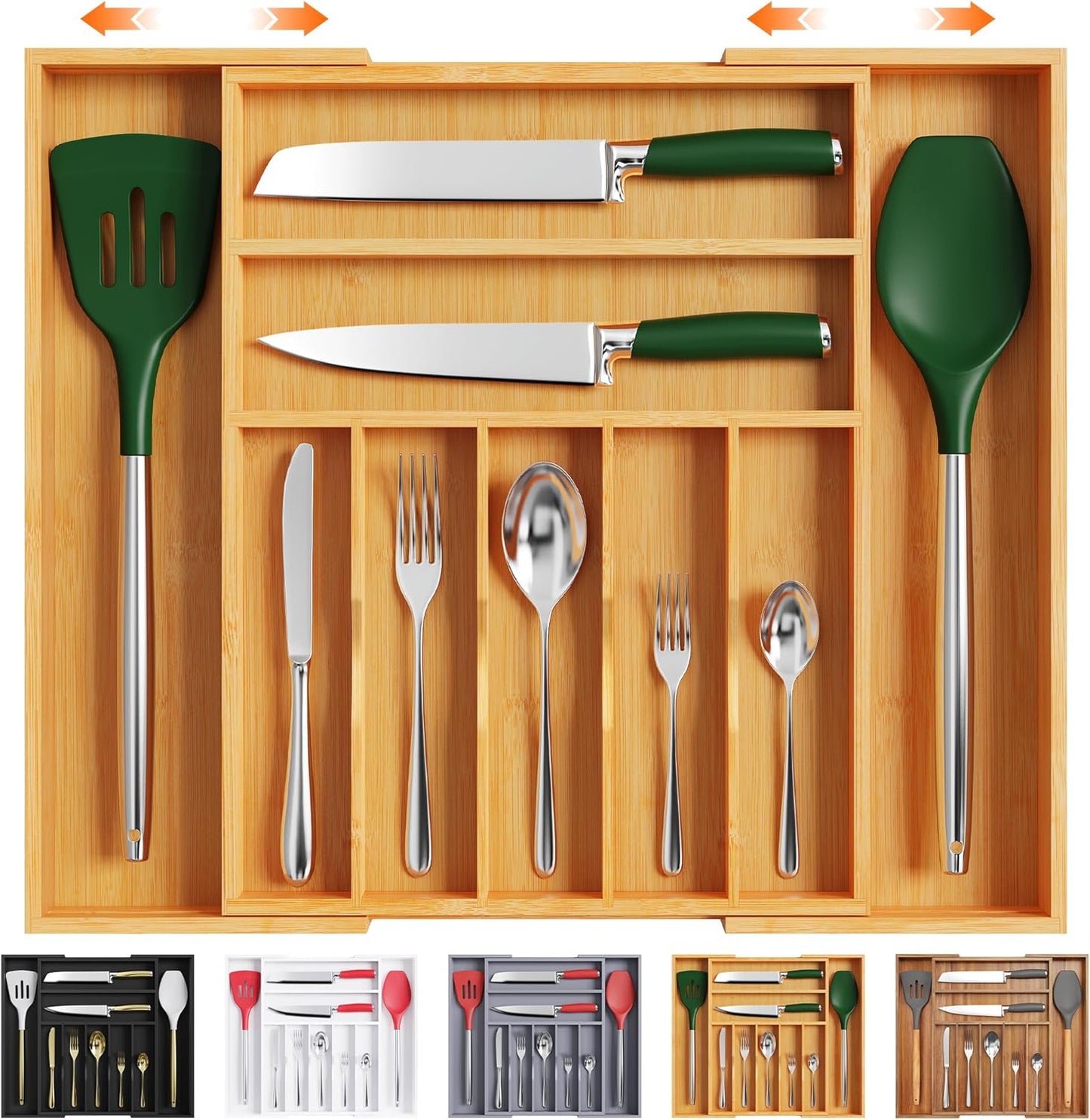 Kitchen Silverware Drawer Organizer and Storage Flatware Cutlery Utensil Holder Spice Rack Containers Bathroom Counter Cabinet Office Desk Makeup Drawer Tray Kitchen and Dining Tools Decor Accessories