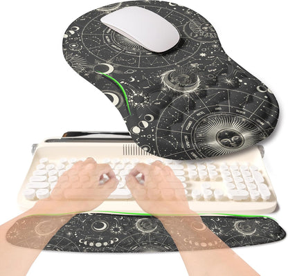 2-in-1 Ergonomic Set, Wave Rise Keyboard Wrist Rest and Massage Bulge Slope Mouse Pad Wrist Support, Cushion Memory Foam Integrated to Relieve Wrist Pain, Black