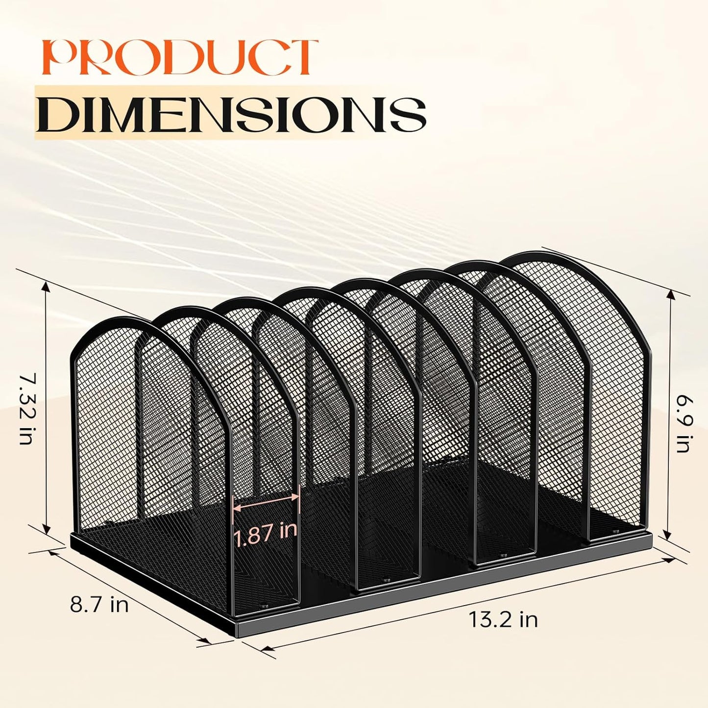 Gawerk 7-Section Metal Upright File Sorter Organizer, Office Small Letter Sorter Desktop File Organizer Metal Mesh Iron Sole, Black