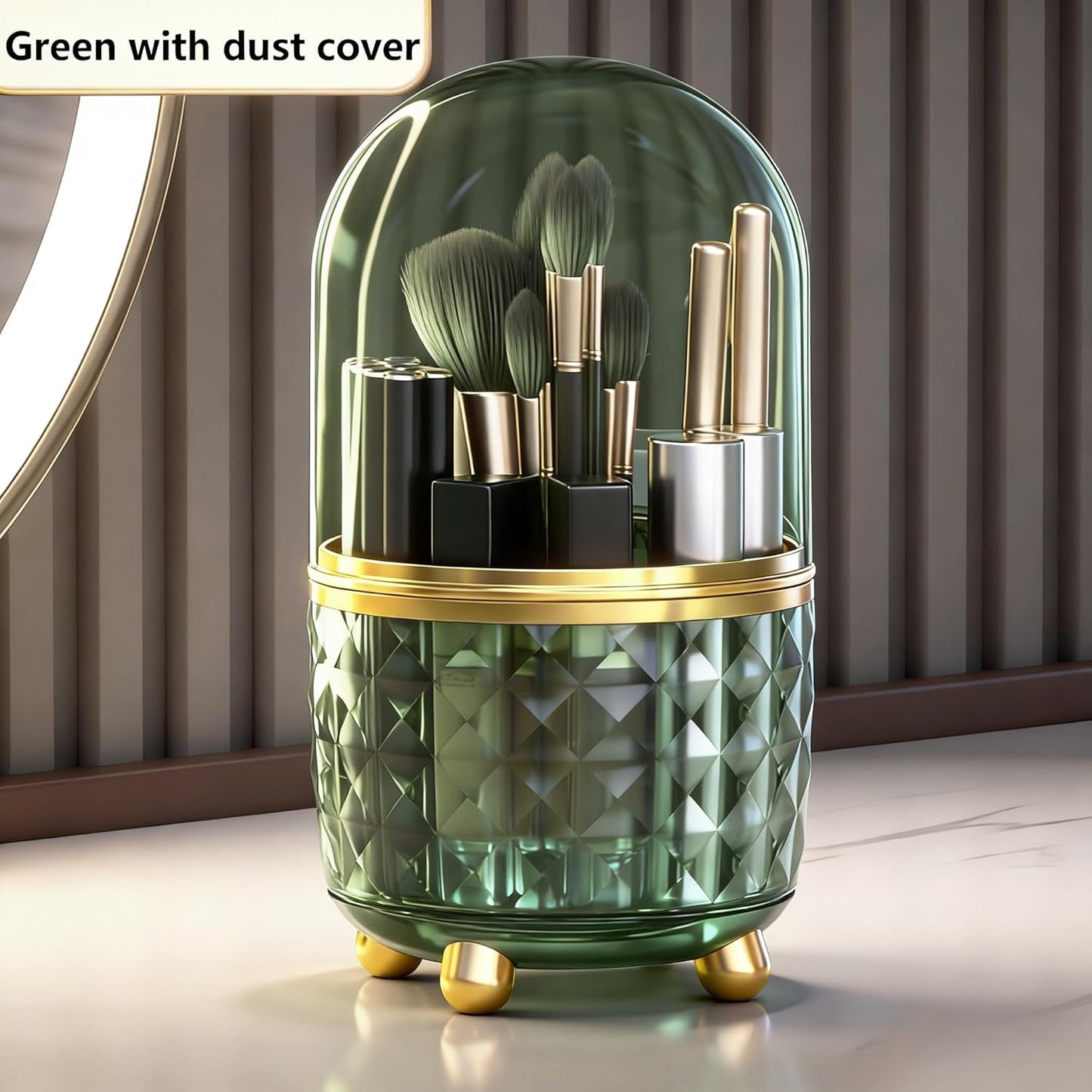 GOTOBA Dark Green Pen Pencil Holder for Desk, 360° Rotating Pen Organizer, Green Office Supplies, Cute Pen Holder, 6-Compartment Pencil Holder Rotating