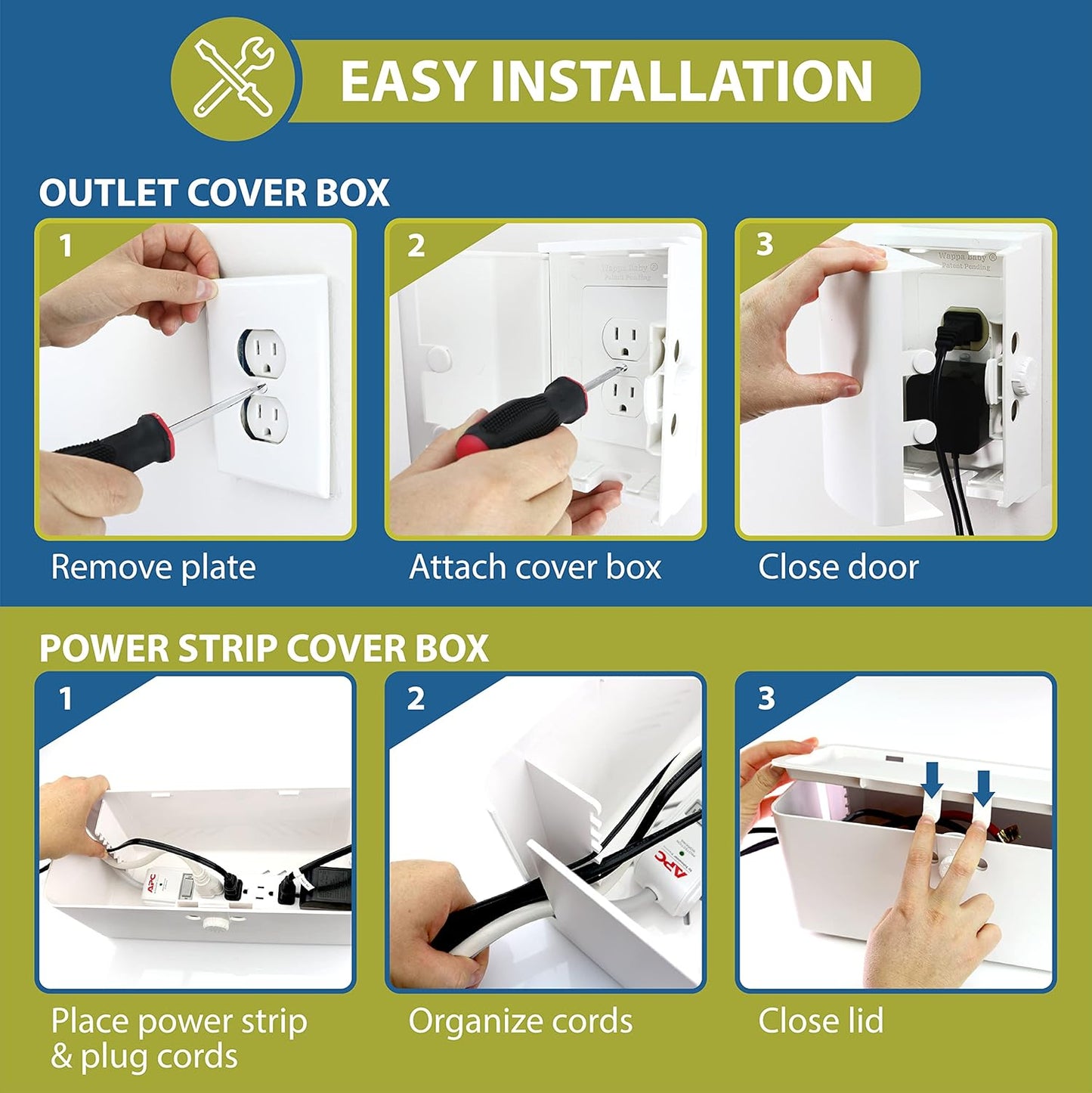 Power Strip Cover Box - Effectively Baby Proofs Power Strip with Patented Dual Lock. Convenient Side Openings for Cords & Cables. Protects Small Hands & Fingers