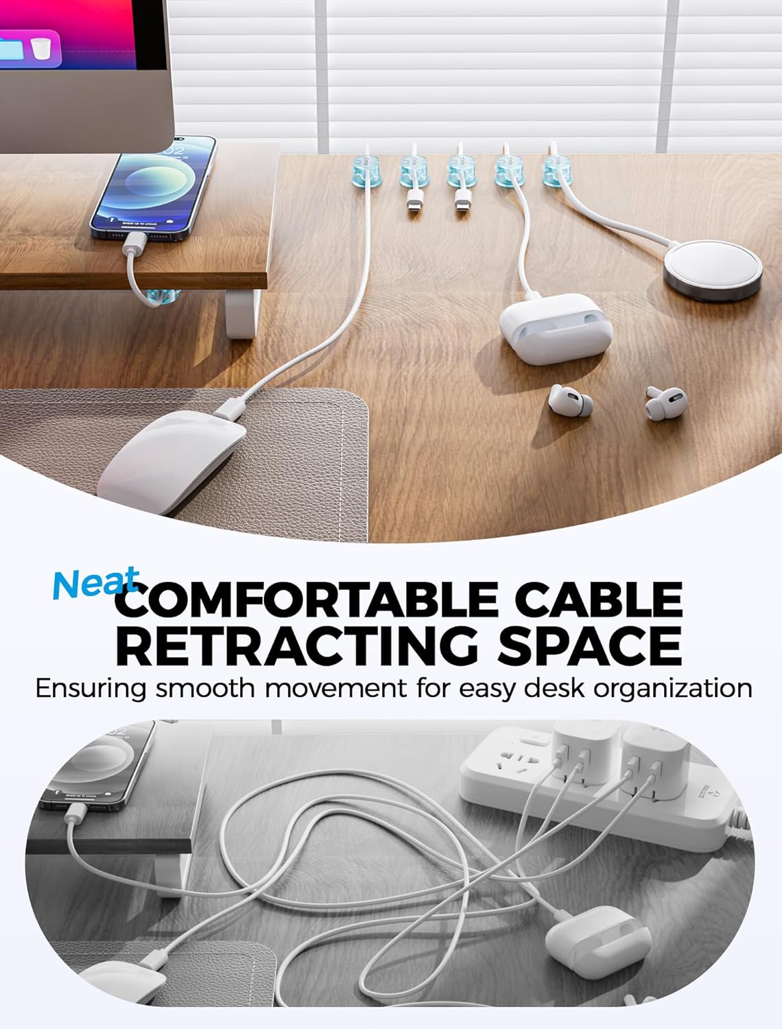 9 Pack Magnetic Cable Clips - gliship [Upgraded 360° Rotatable] Cord Organizer, Strong Magnetic Cord Holder, Adhesive Wire Keeper, Phone Cord Holder, Nightstand Wire Keeper Desk Decor, Tidy Helper