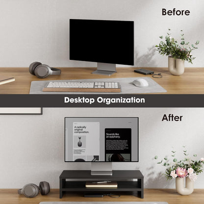 FITUEYES Monitor Stand - 2 Tier Computer Monitor Riser Shelf, Wood Desktop Stand for Laptop Computer Screen, Desk Organization, Office Supplies