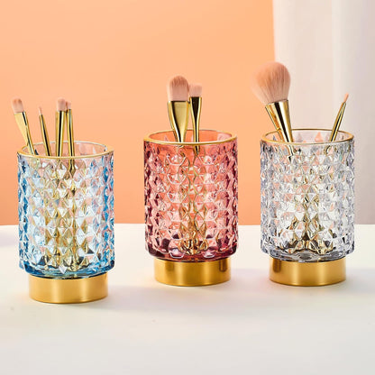 Makeup Brush Holder Organizer,Toothbrush Holders,Desk Pen Pencil Holder,Multifunctional Vintage Glass Brush Cup（A46-6-US）
