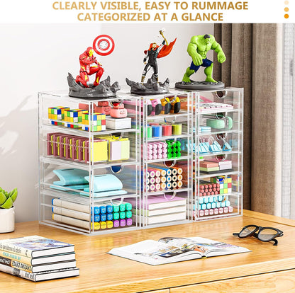 YFXCVSL Acrylic Makeup Organizer with 19 Drawers, 4 Pack Clear Storage Drawers, Bathroom Makeup Organizer for Palettes, Cosmetic, and Beauty Supplies,Ideal for Vanity, Cabinet,Desk Organization
