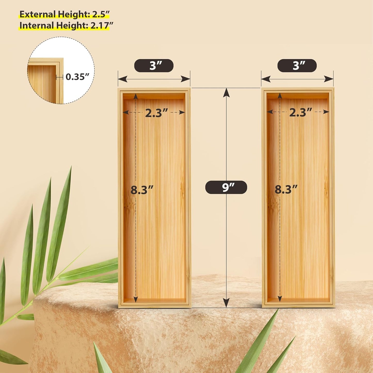 Kitchen Drawer Organizer Bins, Stackable Bamboo Drawer Organizer for Silverware, Flatware, Coffee Pod Organizer K Cup Holder for Countertop, 2 Pcs Coffee Station Organizer 12" x 6" x 2.5"