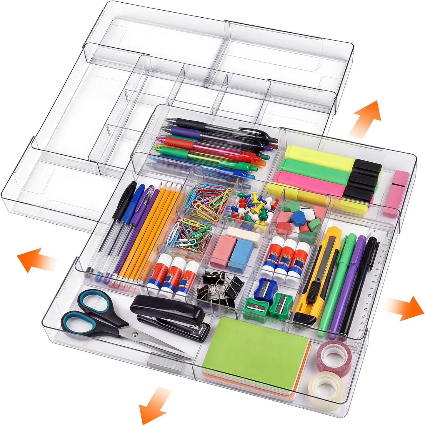 Briwooody 1 Pcs Large Expandable Acrylic Drawer Organizers, Grid Adjustable Drawer, Dividers Organizer for Desk, Makeup, Jewelry, Office, Kitchen Supplies (Clear,11 Compartments)