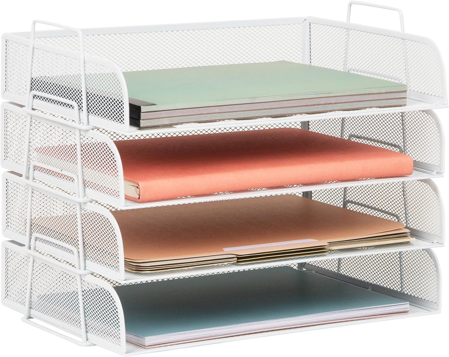 Mind Reader Stackable Paper Tray, Desktop Organizer, File Storage, Office, Metal Mesh, 4 Pcs., Black