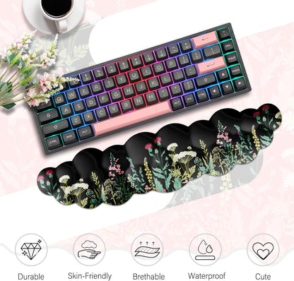 JIKIOU Upgrade Leather Cloud Keyboard Wrist Rest, Cloud Wrist Rest with Non-Slip PU Base, Comfortable Memory Foam Wrist Rest for Computer Laptop Mac Gaming Office and Pain Relief Christmas Wish Gift