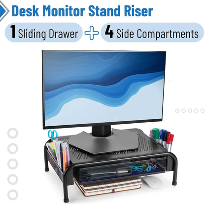 Mr. Pen- Metal Mesh Monitor Stand With Drawer, Computer Stand for Desk With Storage, Desktop Riser