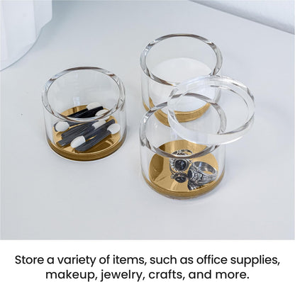 OfficeGoods 3-Tier Stackable Acrylic Holder- Stylish Desk Organizer and Storage for Office or Home – Transparent Round Design with Gold Metal Base