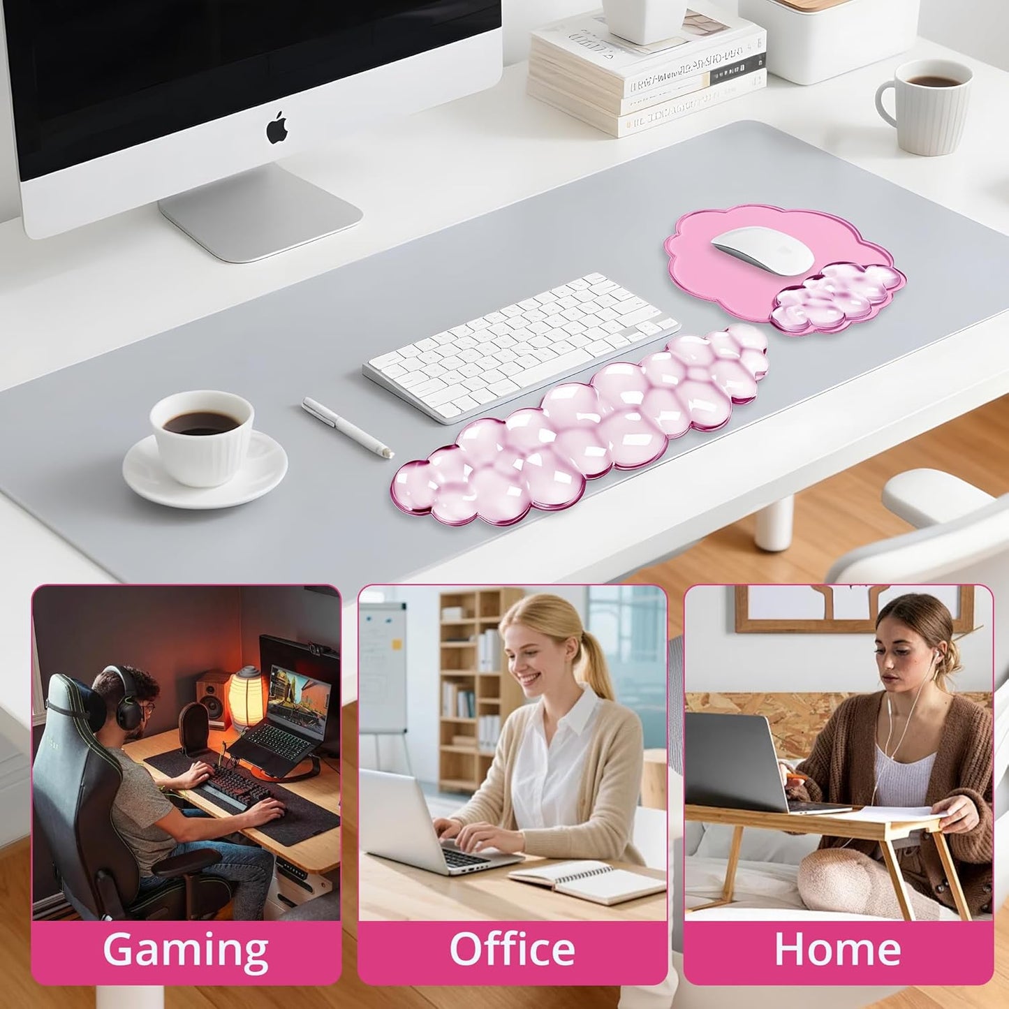 Keyboard Wrist Rest Set — Ergonomic Cloud Gel Wrist Rest Keyboard and Mouse Pad, Non-Slip Desk Accessories for Office and Home（White）