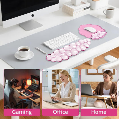 Keyboard Wrist Rest Set — Ergonomic Cloud Gel Wrist Rest Keyboard and Mouse Pad, Non-Slip Desk Accessories for Office and Home（White）