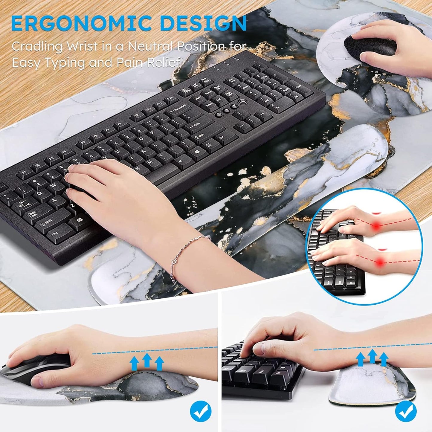 iCasso Desk Mat, Gaming Mouse Pad Wrist Support Set,4in1 XXL Large Mousepad + Keyboard Wrist Rest+Mouse Wrist Rest+Coaster Set with Ergonomic Design for Home Office Table Computer-Penoy