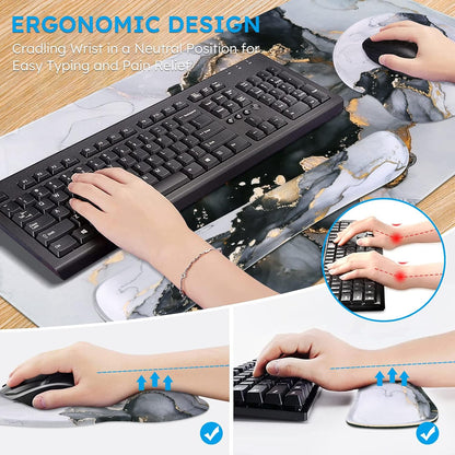 iCasso Desk Mat, Gaming Mouse Pad Wrist Support Set,4in1 XXL Large Mousepad + Keyboard Wrist Rest+Mouse Wrist Rest+Coaster Set with Ergonomic Design for Home Office Table Computer-Penoy