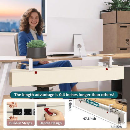 Under Desk Cable Management Tray - Under Desk Cord Management - Clamp/Screw Mount - Fabric Wire Management - Cable Raceways Tray Cord Hiders for Office/Home (Black, 35.8"×5.6")