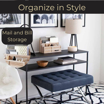 BLU MONACO | White Desktop Organizer with Drawer Storage | Tabletop Organizer with Drawers for Paper Bills Mail | Wooden Mail Organizer for Countertop Workspace | with Drawer, Bill