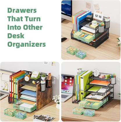 Marbrasse 3 Packs Desk Drawer Organizers, Metal Mesh Dividers Desk Drawer Organizer Tray with 9 Adjustable Compartments, Pen Organizer for Drawer Tray Box Accessories for Desktop,Kitchen, Makeup