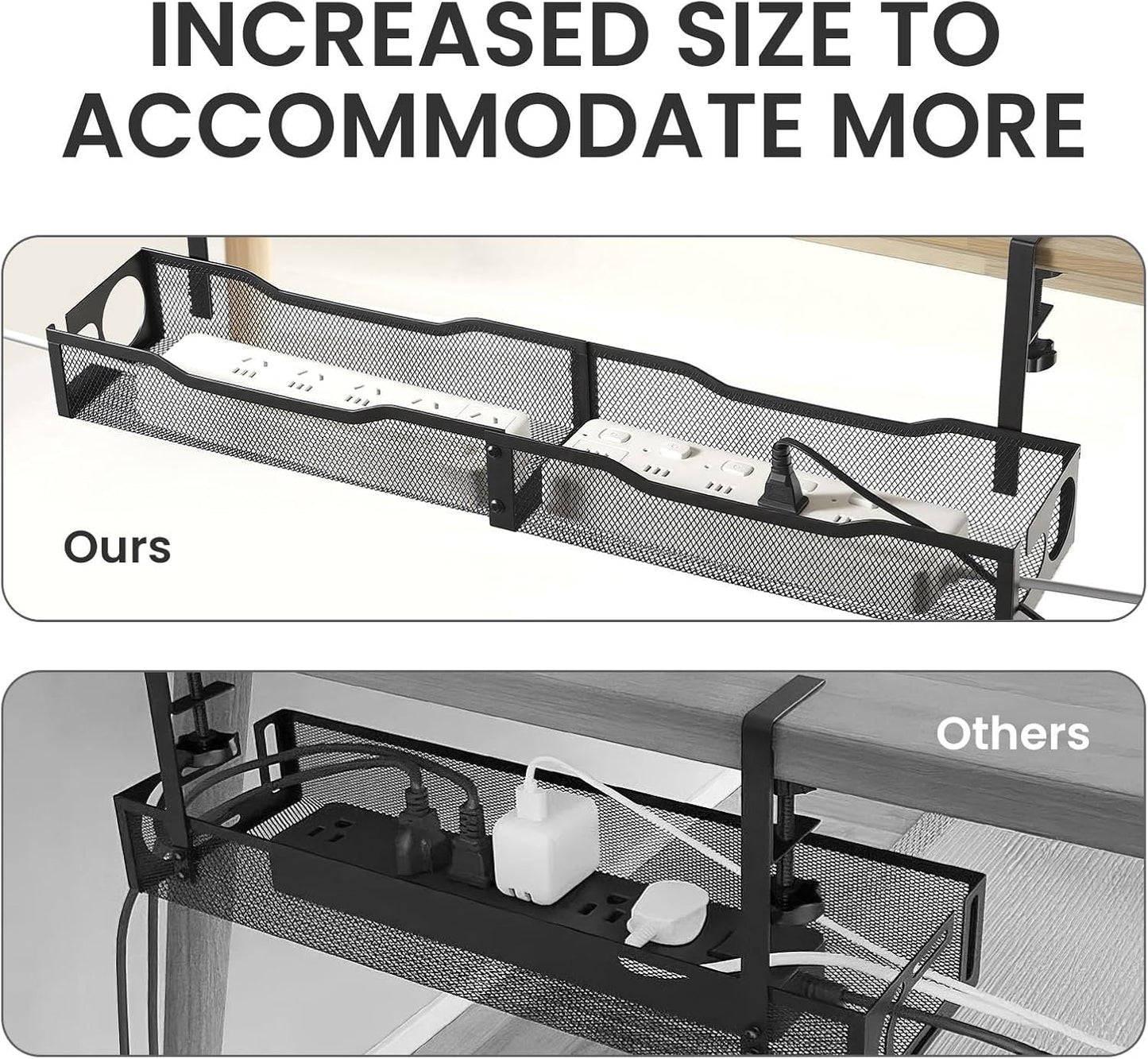 25'' Cable Management Under Desk No Drill，Metal Desk Organizer Suitable for Home desks or Standing desks ，Electrical Cord Management with Clamp