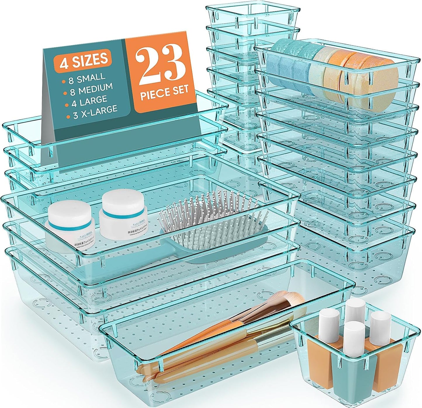 StorMiracle 28 PCS Clear Plastic Drawer Organizers Set, 4 Size Desk Drawer Organizer Trays for Makeup, Jewelry, Kitchen Utensils, Gadgets and Office Accessories