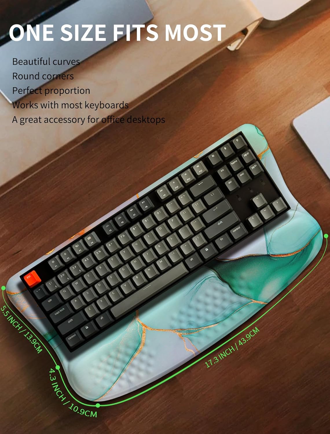 Ergonomic Wave Wrist Rest with Keyboard Stand, Cushioned Palm Rest, Comfortable Integrated Memory Foam for Natural Typing and Relieve Wrist Pain, Dark Night Black