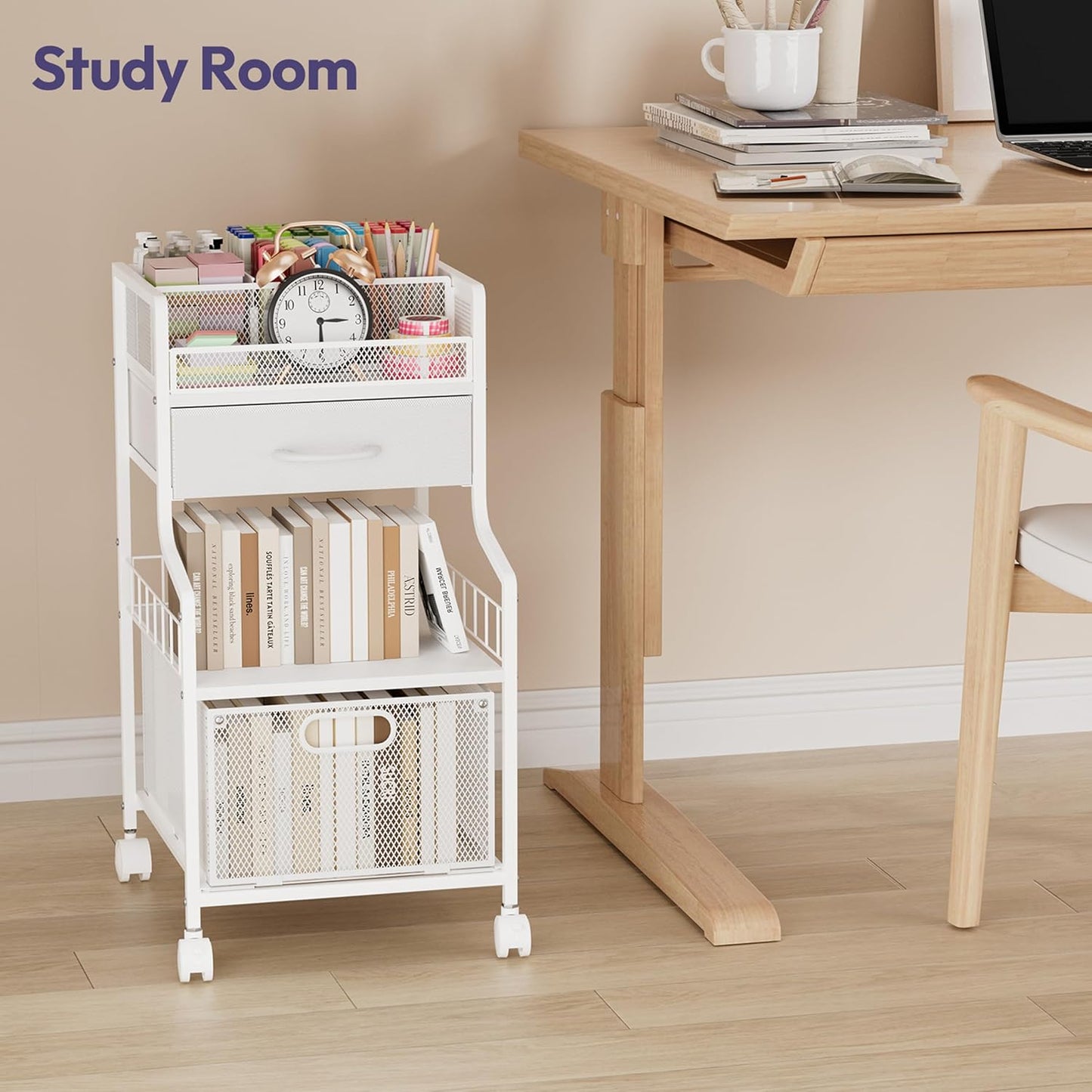 SWTYMIKI Rolling Under Desk Storage - Storage Cart with Drawers & DIY Divider - Art Cart Organizer on Wheels - Craft Rolling Utility Cart for Office, Craft Room & Studio Espresso