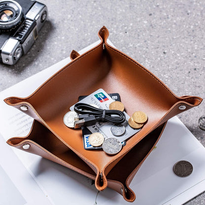 SANQIANWAN Leather Jewelry Valet Tray for Women and Man, Entryway Table Bedside Nightstand Desk Portable Small Catchall Travel Dish Plate for Key,Wallet,Watch,Phone,Coin(Pink-B)
