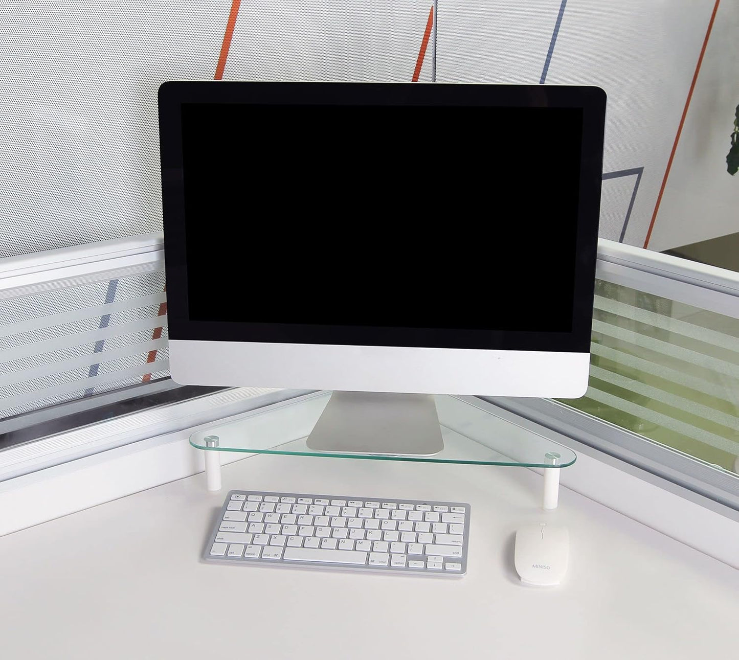 Kantek Extra-Wide Glass Monitor Riser with 8mm Tempered Glass Platform and 60-Pound Capacity, Clear Glass (MS380), 3.3" x 39.4" x 10.2"