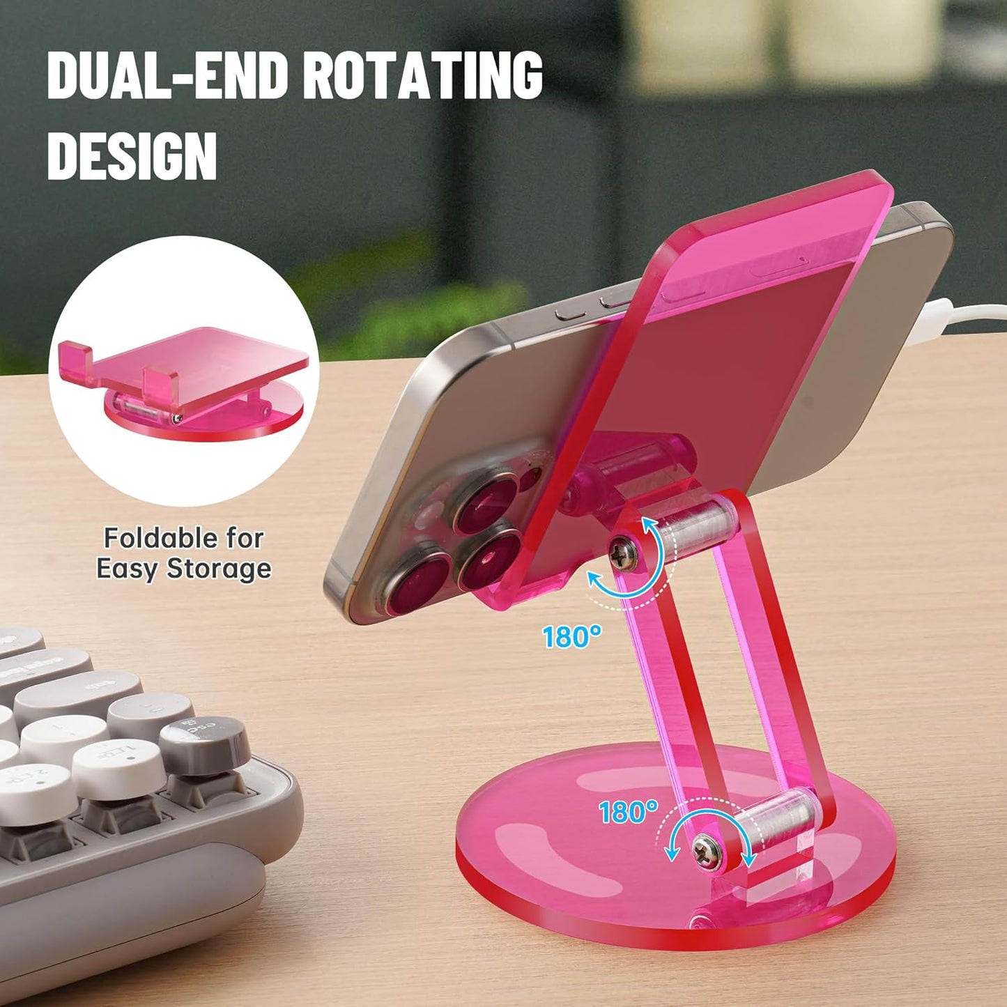 Tomorotec Iridescent Acrylic Cell Phone Stand, Portable Phone Holder for Desk Non-Slip Desktop Smartphones Holder Compatible with iPhone Samsung Galaxy Pixel Phone Cradle Dock Home Office