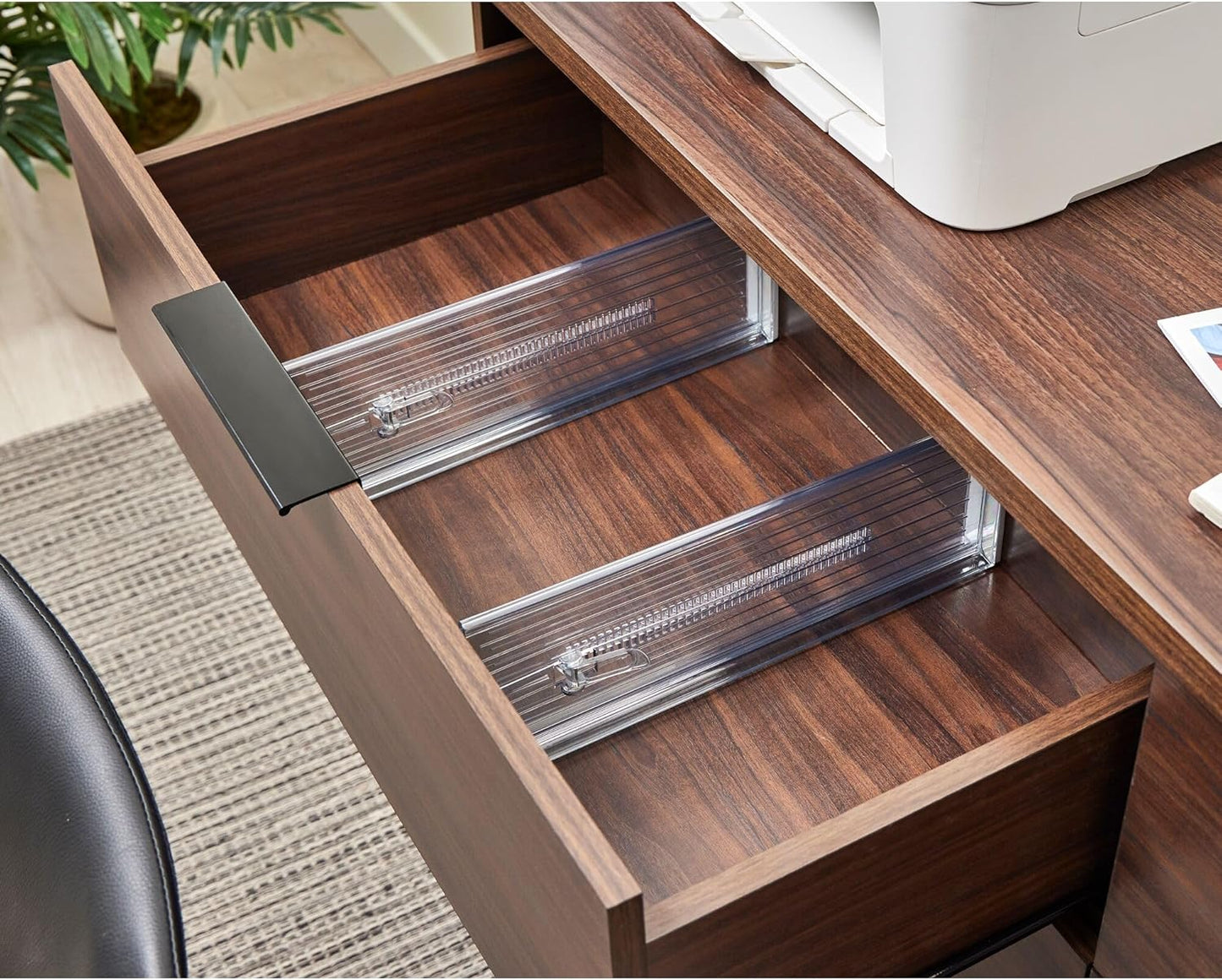 iDesign Plastic Adjustable Deep Drawer Divider, Kitchen, Dresser, Desk, Bathroom and More, The Linus Collection – Set of 2, Expandable 13.25” – 20.75”, Clear