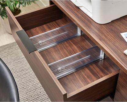 iDesign Plastic Adjustable Deep Drawer Divider, Kitchen, Dresser, Desk, Bathroom and More, The Linus Collection – Set of 2, Expandable 13.25” – 20.75”, Clear