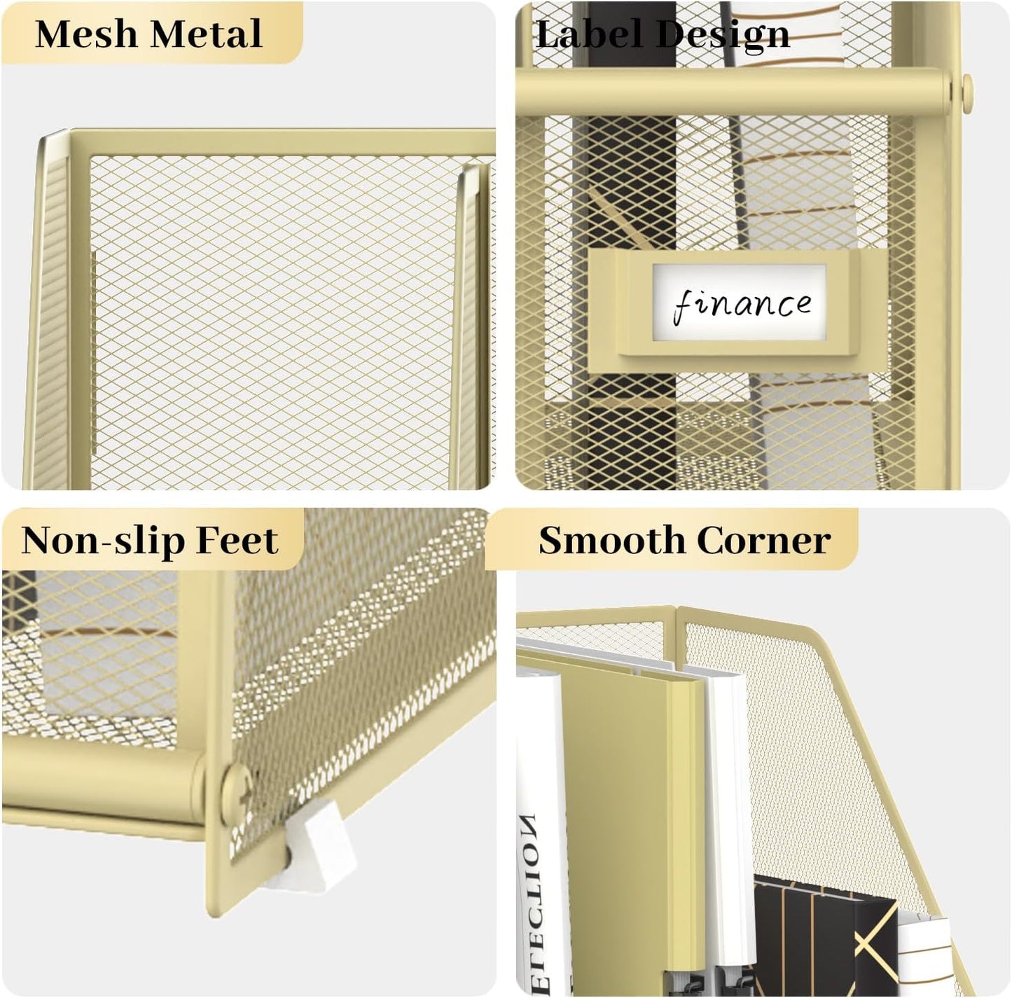SUPEASY Desk Organizers Metal Desk Magazine File Holder with 5 Vertical Compartments Rack File Organizer for Office Desktop, Classroom, Home Workspace, Black