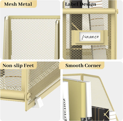 SUPEASY Desk Organizers Metal Desk Magazine File Holder with 5 Vertical Compartments Rack File Organizer for Office Desktop, Classroom, Home Workspace, Black