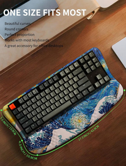 Ergonomic Wave Wrist Rest with Keyboard Stand, Cushioned Palm Rest, Comfortable Integrated Memory Foam for Natural Typing and Relieve Wrist Pain, Dark Night Black