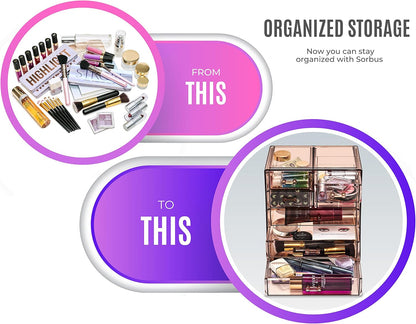 Sorbus Acrylic Makeup Organizer Set, 6-Drawer Vanity & Countertop Cosmetic Storage with Small & Wide Drawers, Clear Makeup Storage for Brushes, Lipsticks, Jewelry – Holiday Gift for Women & Teens